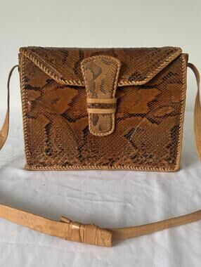 Vintage Handmade Genuine Python Snakeskin Leather Handbag - EUC